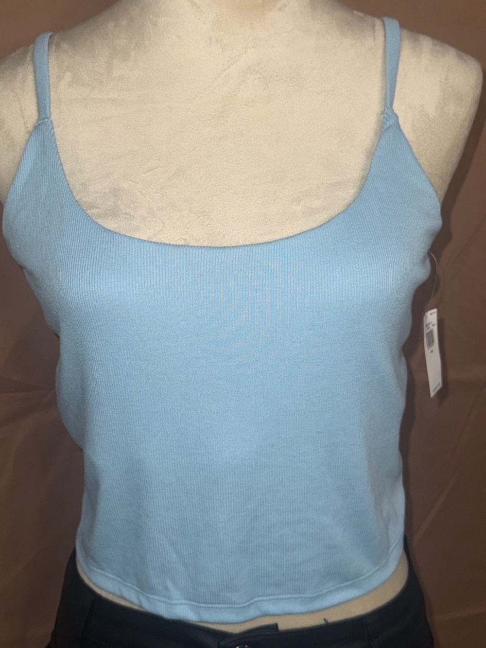 NWT Old Navy Sky Blue Ribbed Scoop Neck Cami Cropped XXL With Shelf Bra